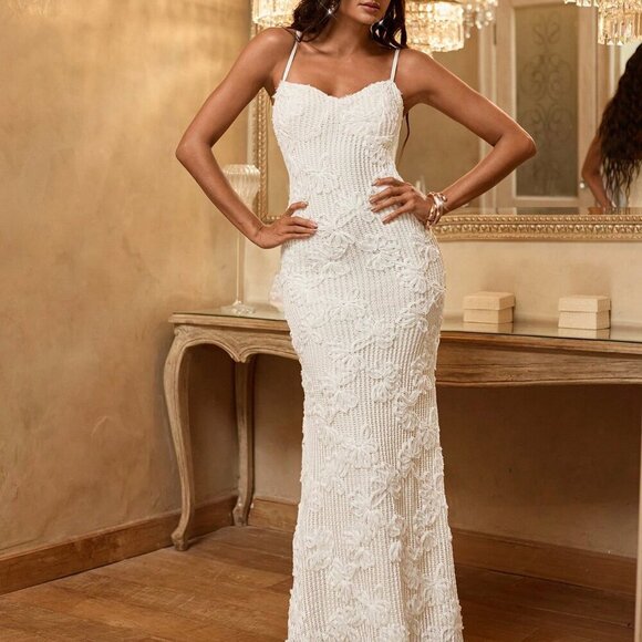 White Party Women's Knit Fitted Slit Dress - Picture 1 of 7